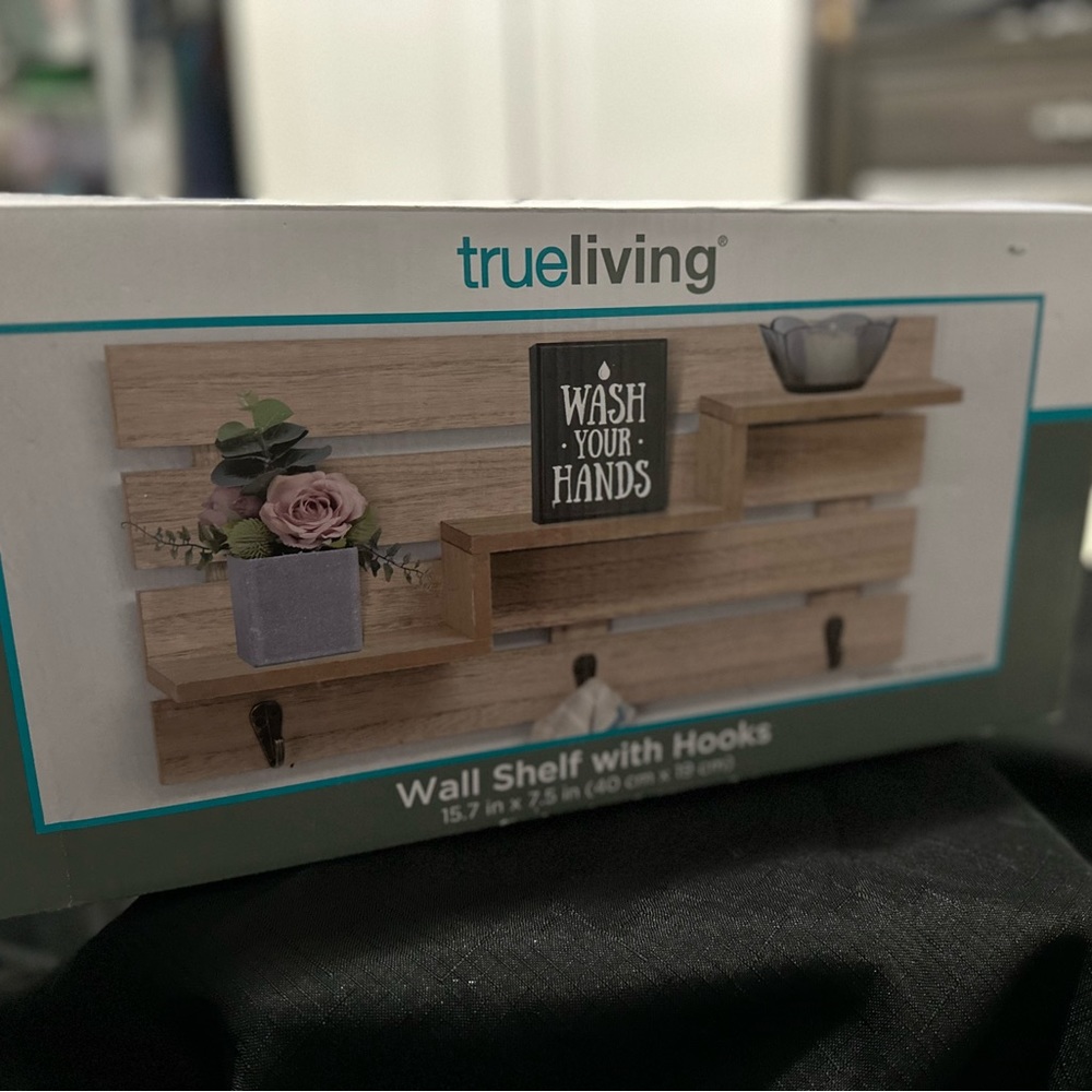 True Living Wall Shelf with Hooks Brand New